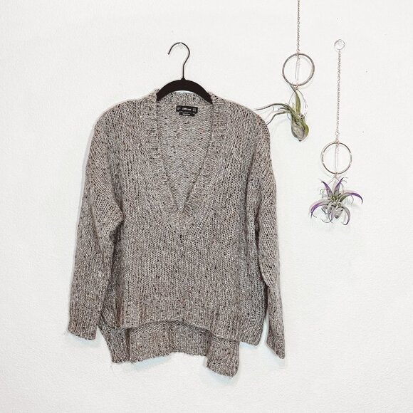 Zara Brown Sequined V-Neck High-Low Sweater - Picture 4 of 9